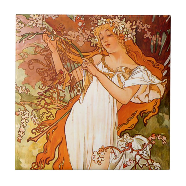 Azulejo Primavera de Alphonse Mucha (Frente)