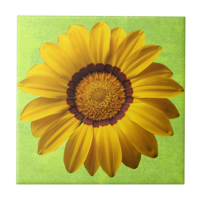 Azulejo Primavera hermosa flor amarilla sobre verde abstra (Frente)