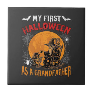 Azulejo Primer Halloween como abuelo brujo murciélago luna