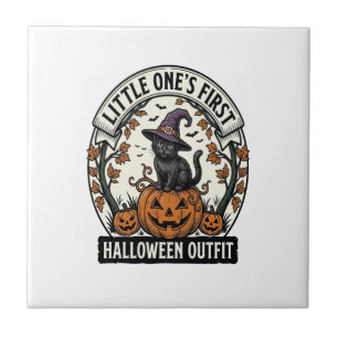 Azulejo Primer Traje de Halloween Vintage Gato Negro Calab
