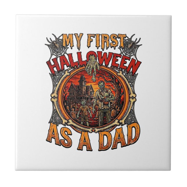 Azulejo Primera Halloween como papá Zombie Casa Embrujada  (Frente)