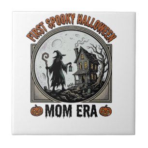 Azulejo Primera Mamá de Halloween Grabado Antiguo Bruja Em