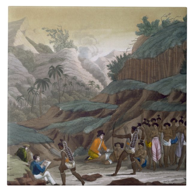 Azulejo Primera reunión de exploradores franceses con el (Frente)