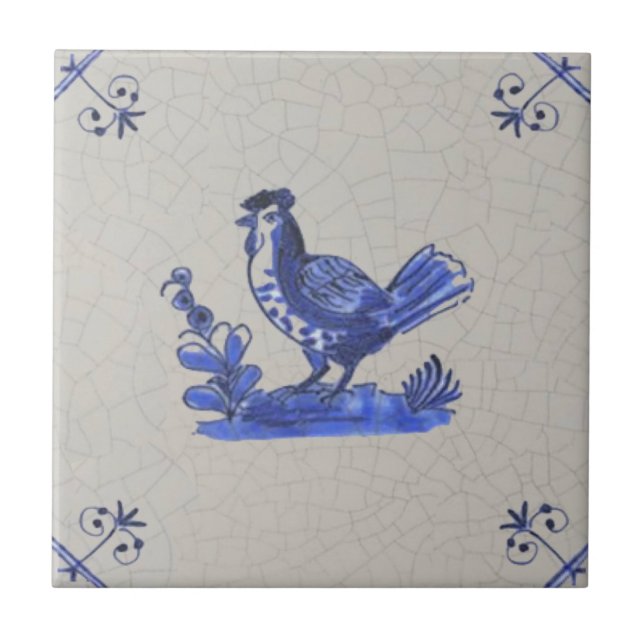 Azulejo Primeros Blue Delft Hen Antique Repro  (Frente)