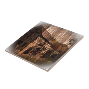 Azulejo Primitive Barn Wood granjero molino rueda de agua