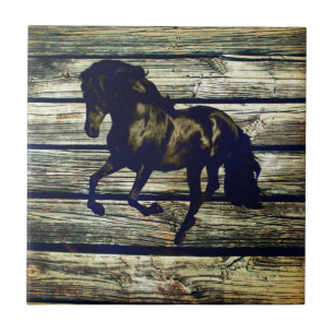 Azulejo Primitive BarnWood Caballo de Stallion negro ecues