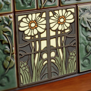 Azulejo Primrose Art Deco Floral Wall Decoración Art Nouve