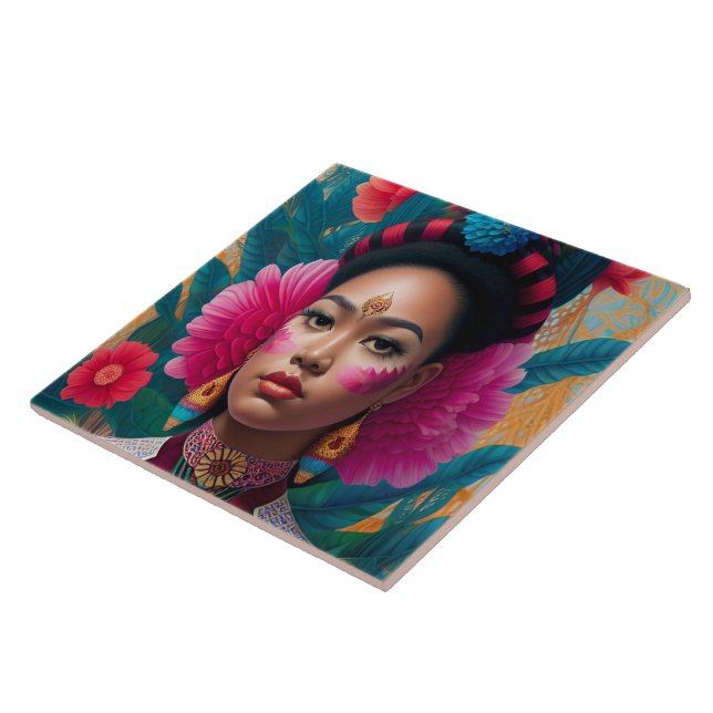 Azulejo Princesa con mejillas de flor rosa (Lado)