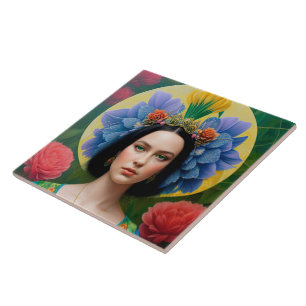 Azulejo Princesa con vestido floral verde