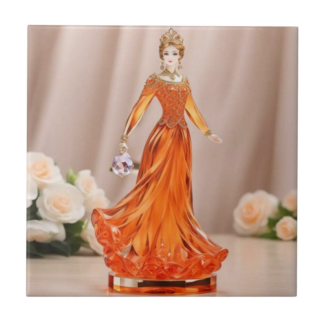 Azulejo Princesa de cristal con vestido naranja (Frente)