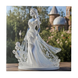 Azulejo Princesa de cristal de cristal con vestido blanco