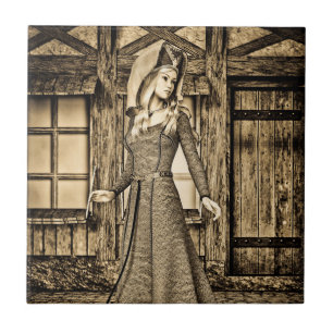 Azulejo Princesa Medieval Sepia Arte Renacentista