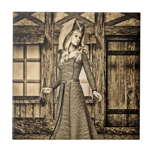 Azulejo Princesa Medieval Sepia Arte Renacentista (Frente)