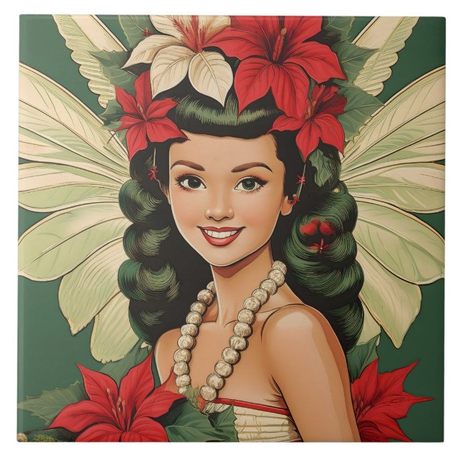 Azulejo Princesa Retro de Navidad Tropical de los 50 (Frente)