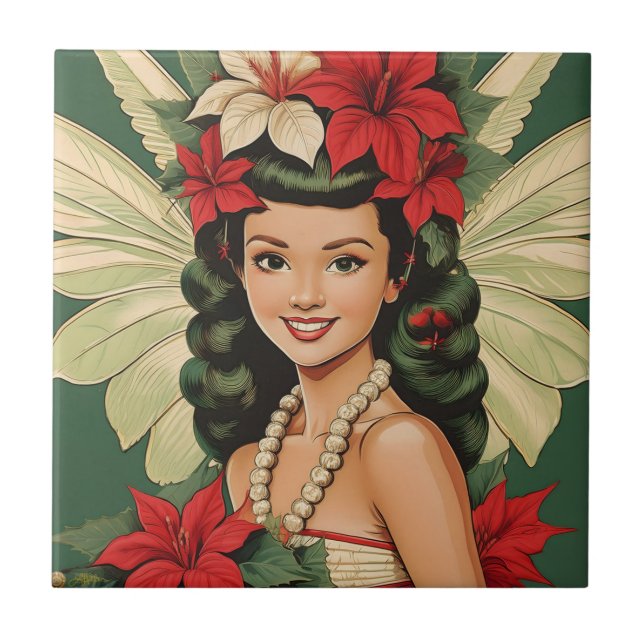Azulejo Princesa Retro de Navidad Tropical de los 50 (Frente)
