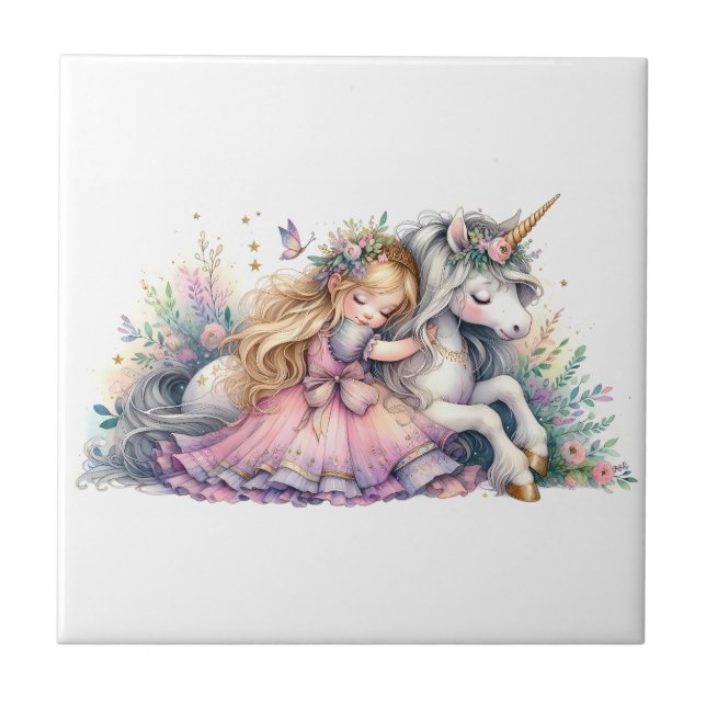 Azulejo Princesa Unicornio Pastel Cuento de Hadas Fantasía (Frente)