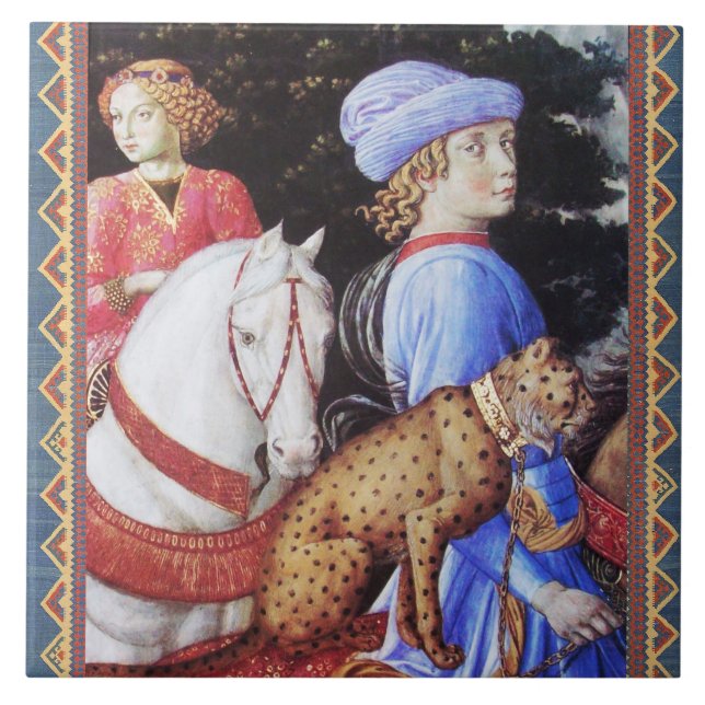 Azulejo Procesión de Magus Melchior, Caballos Riders, Gato (Frente)