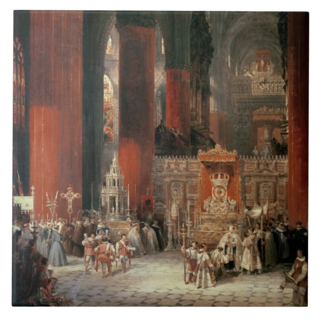 Azulejo Procesión en la catedral de Sevilla, 1833 (aceite (Frente)