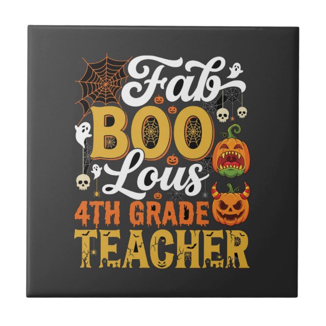 Azulejo Profesor fantástico de Halloween de 4to grado (Frente)