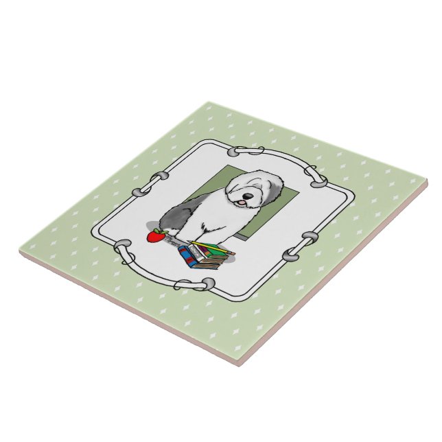 Azulejo Profesora de escuela perro pastor de inglés viejo  (Lado)