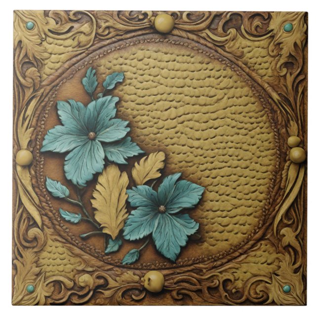 Azulejo Provincia del Suroeste Beige Turquoise Floral (Frente)