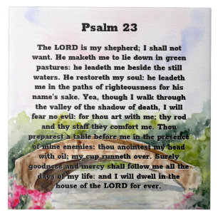 Azulejo Psalm 23 Puente acuático, flores rosas