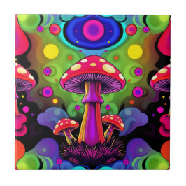Azulejo Psychedelic Vibrant Colorful Retro Mushrooms