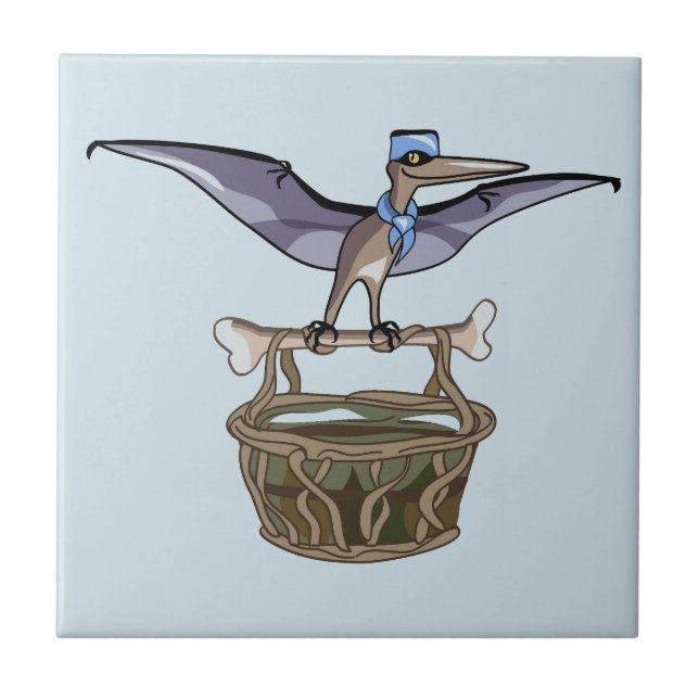 Azulejo Pteranodon Llevando Una Cesta (Frente)