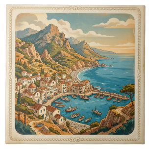 Azulejo Pueblo costero mediterráneo vintage
