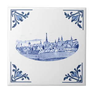 Azulejo Pueblo europeo vintage Delft Blue & White