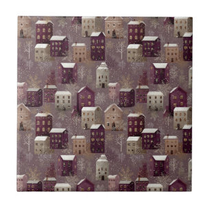 Azulejo Pueblo invernal nevado acogedor Patrón (1)