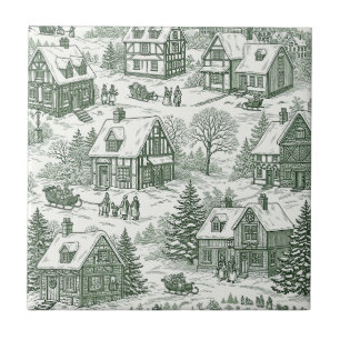 Azulejo Pueblo Vacacional Verde Crema Escena de Aseo