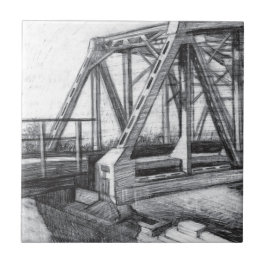 Azulejo Puente antiguo pencilart Monocromo Blanco y negro