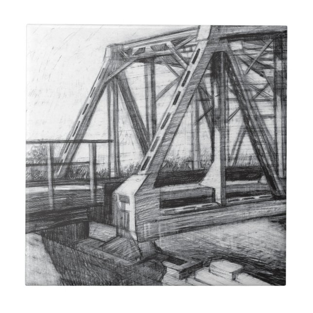 Azulejo Puente antiguo pencilart Monocromo Blanco y negro (Frente)