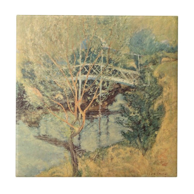 Azulejo Puente blanco por Twachtman, impresionismo vintage (Frente)