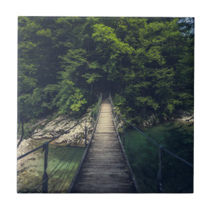 Azulejo Puente colgante simple río Idrijca, Eslovenia