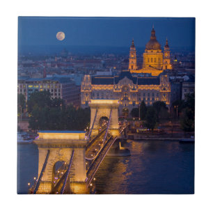 Azulejo Puente de cadena y luna llena en la noche