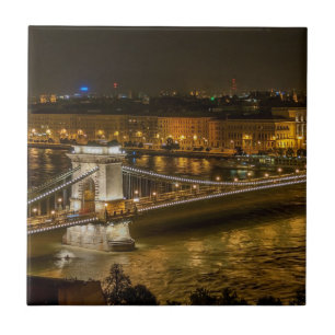 Azulejo Puente de la cadena de Budapest de noche