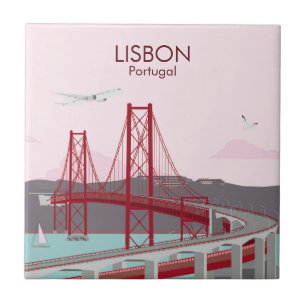 Azulejo Puente de Lisboa sobre el río Tajo al estilo vinta