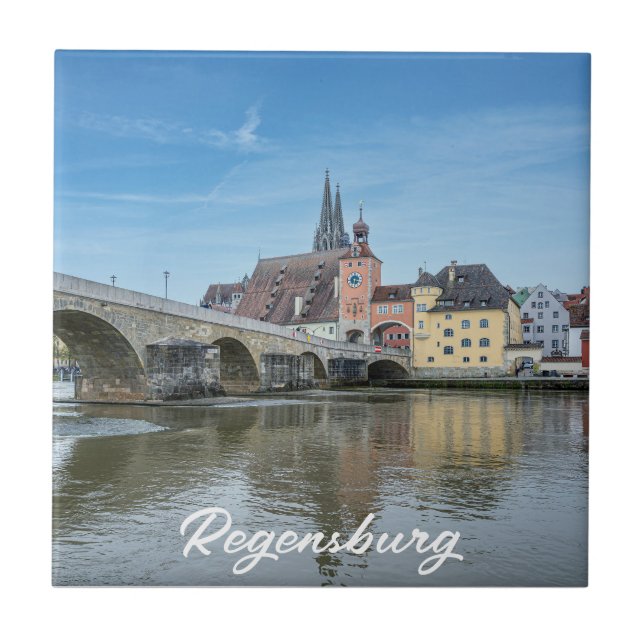 Azulejo Puente de piedra en Regensburg, Alemania (Frente)