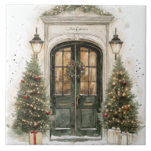Azulejo Puerta de Brownstone de Navidad elegante
