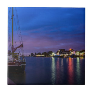 Azulejo Puerto de Volendam iluminado por la noche