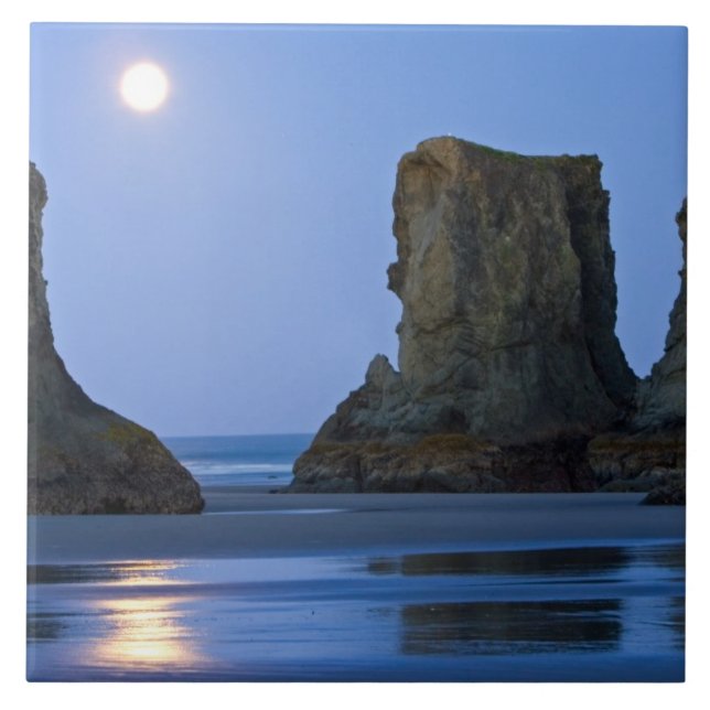 Azulejo Puesta de luna, playa Bandon, Oregon. (Frente)