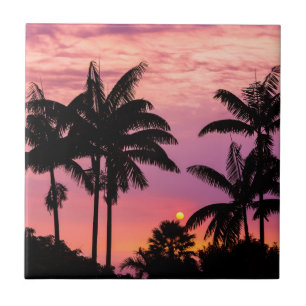 Azulejo Puesta de sol a través de palmeras
