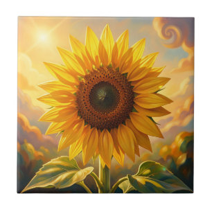 Azulejo Puesta de sol de girasol dorado radiante