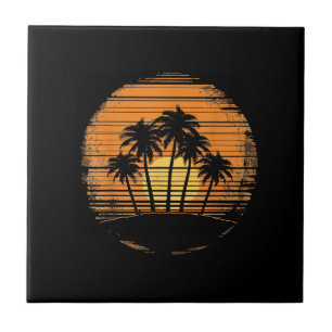 Azulejo Puesta de sol de palma retro verano playa vintage