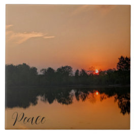 Azulejo Puesta de sol de primavera en el lago