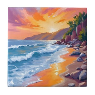 Azulejo Puesta de sol en Napili Bay Maui Hawaii Pintura Ar