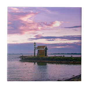 Azulejo Puesta de sol rosa sobre el lago