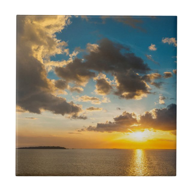 Azulejo Puesta de sol sobre el océano, Fiji (Frente)